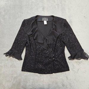 Vintage Alex Evenings Blouse Women's Petite Small‎ Black Shimmery Wrap Top 80's